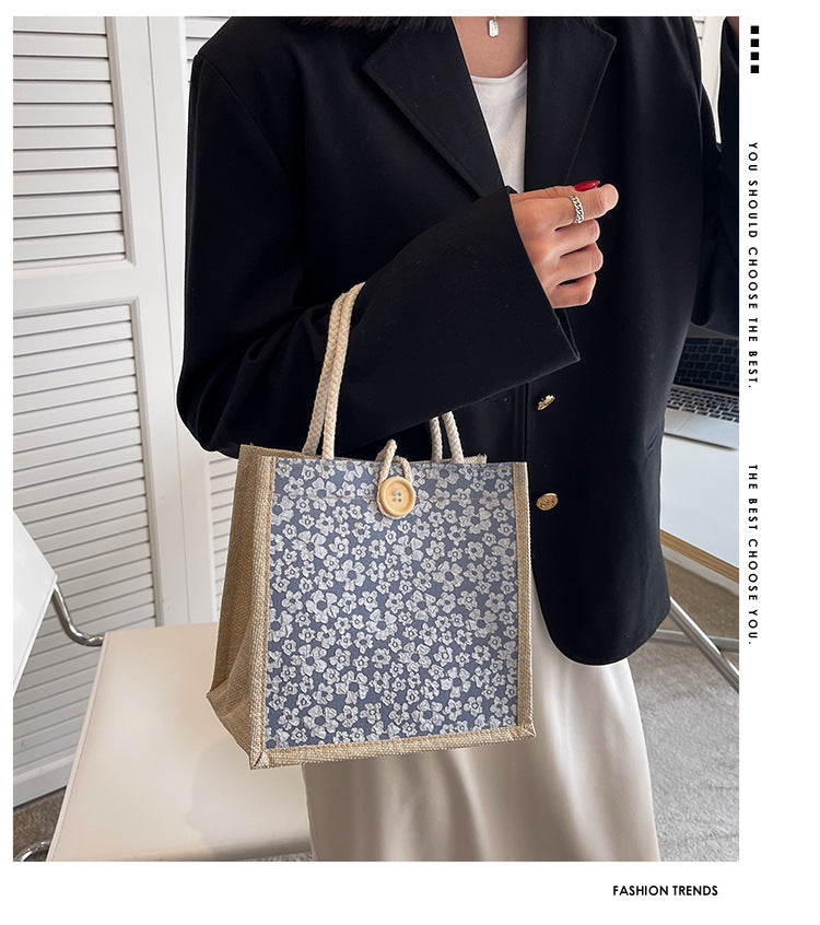 Internet Celebrity Portable Linen Bag Women's 2023 Western Style Hand-Carrying Lunch Bag for Work and Going Out Japanese Style ins Small Satchel