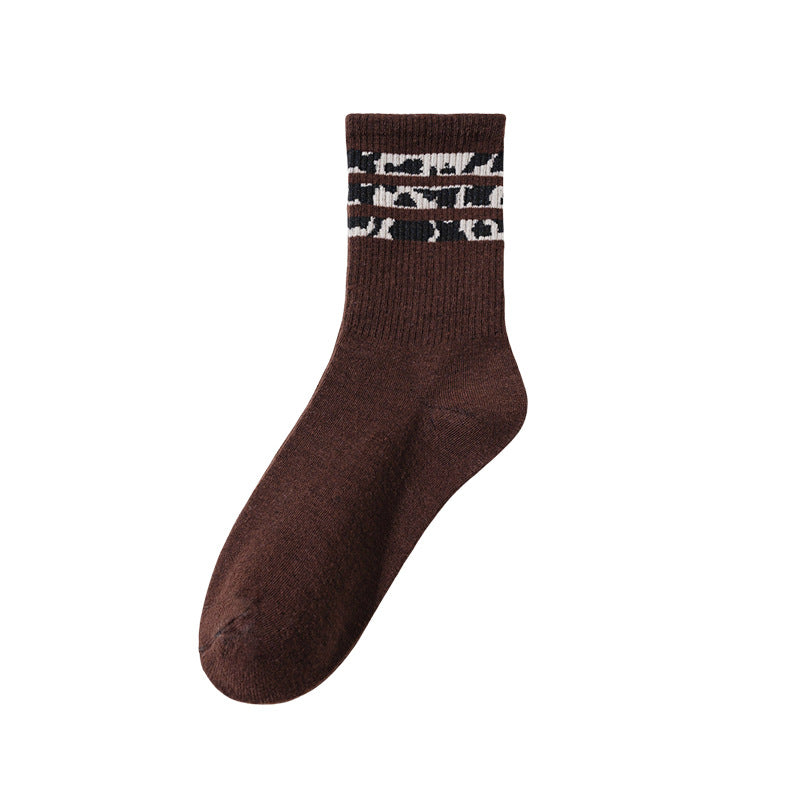 Socks Women's Mid-length Socks Spring and Autumn Korean Style Fashionable Socks Spotted Leopard Print Stockings All-match Non-slip Women's High Socks