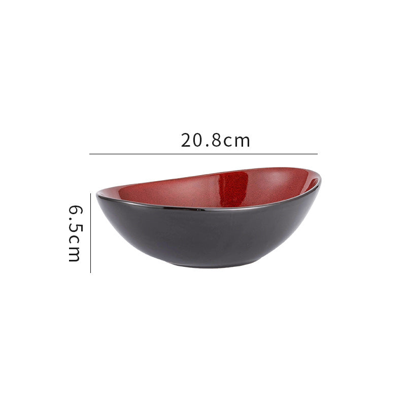 Personalized wine red ceramic restaurant hotel tableware embossed exquisite fruit pastry tray tea tray household dish salad bowl