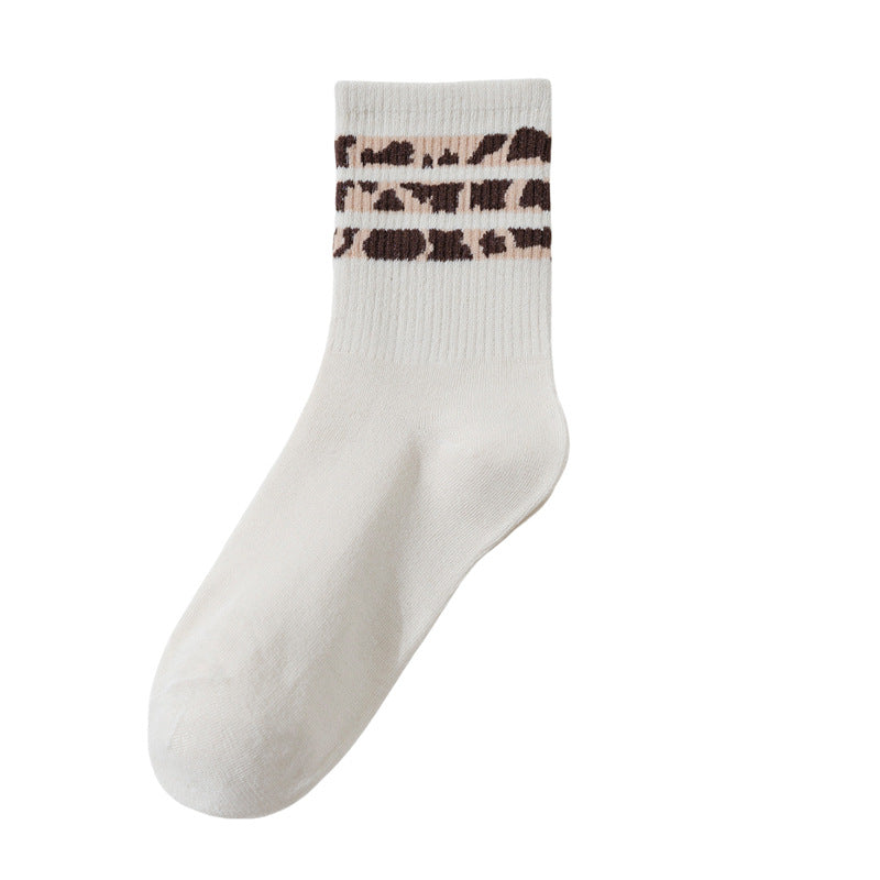 Socks Women's Mid-length Socks Spring and Autumn Korean Style Fashionable Socks Spotted Leopard Print Stockings All-match Non-slip Women's High Socks