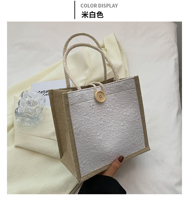 Internet Celebrity Portable Linen Bag Women's 2023 Western Style Hand-Carrying Lunch Bag for Work and Going Out Japanese Style ins Small Satchel
