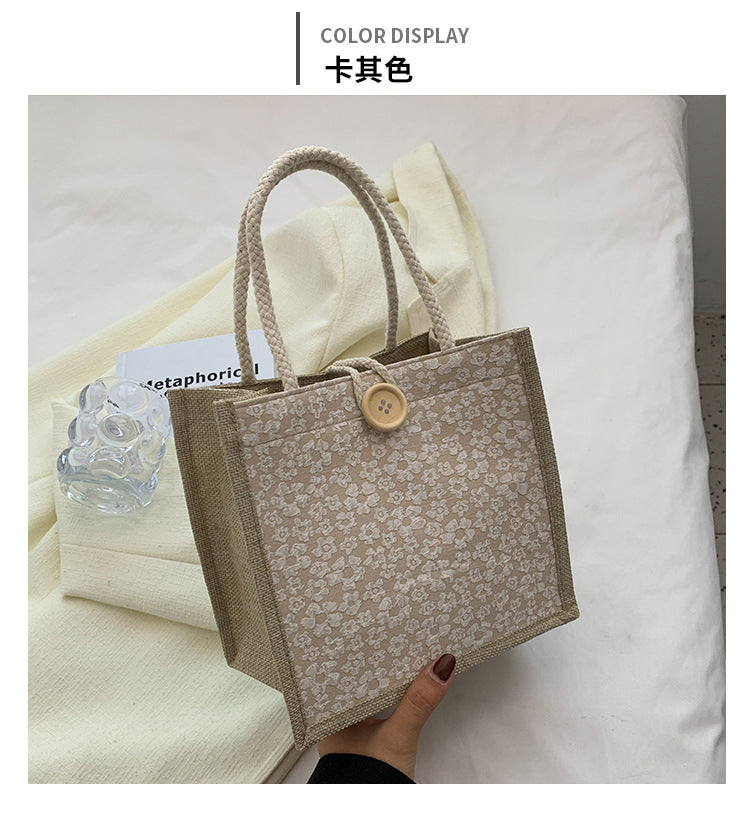Internet Celebrity Portable Linen Bag Women's 2023 Western Style Hand-Carrying Lunch Bag for Work and Going Out Japanese Style ins Small Satchel