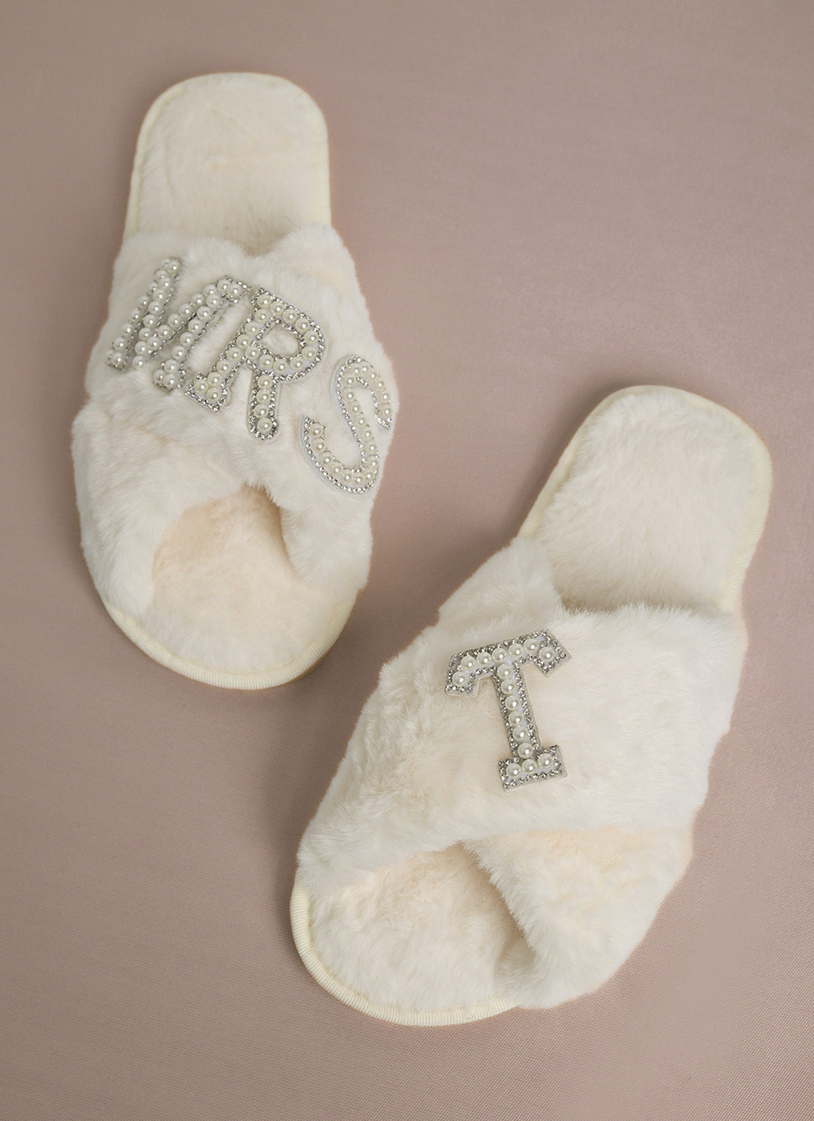 Bride Plush Slippers Cross-Border Popular Pearl Letters Bride Cross Plush Slippers Bachelor Party Wedding