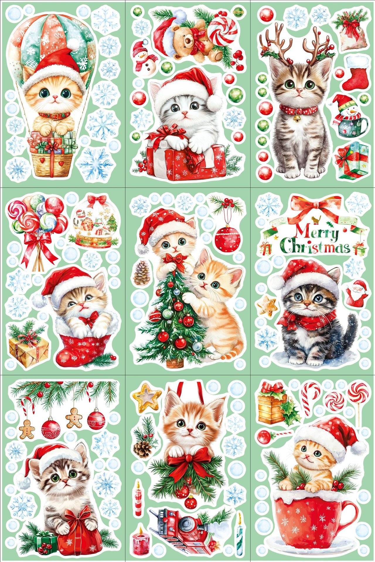 Cross-border New Cute Christmas Cat Balloon Gift Snowflake Glass Stickers Christmas Shopping Mall Glass Door Decorative Stickers
