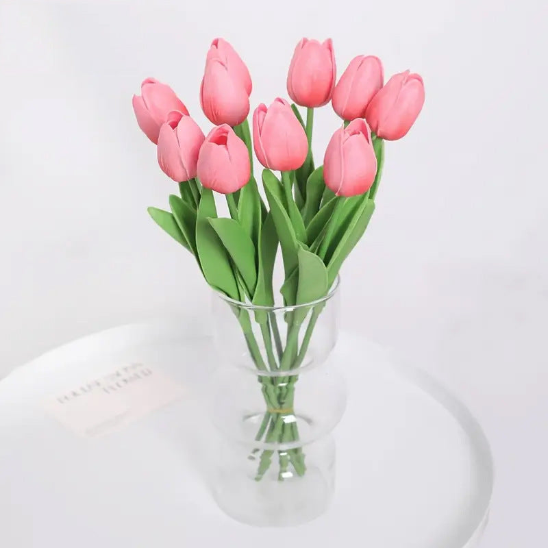 Pu Mini Tulip Artificial Flower Bouquet Cross-Border Artificial Flower Home Decoration Photo European Style Ornaments Factory Direct Sale