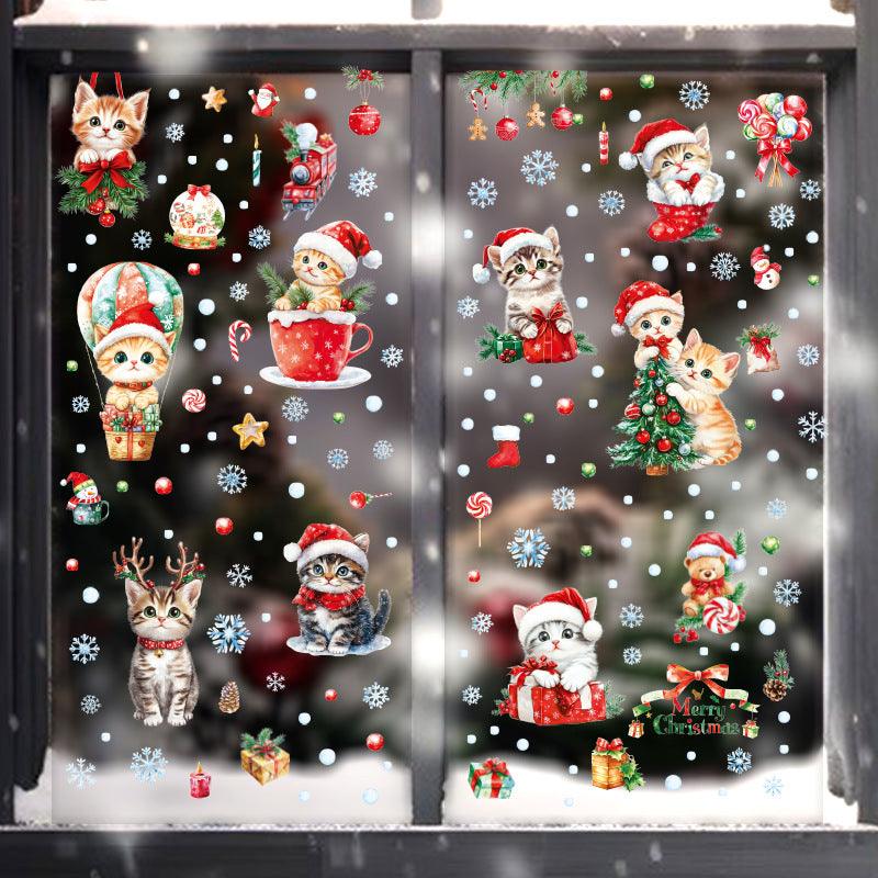 Cross Border Christmas Kitty Christmas Tree Snowflake Glass Electrostatic Sticker Holiday Party Window Decoration Self-Paste
