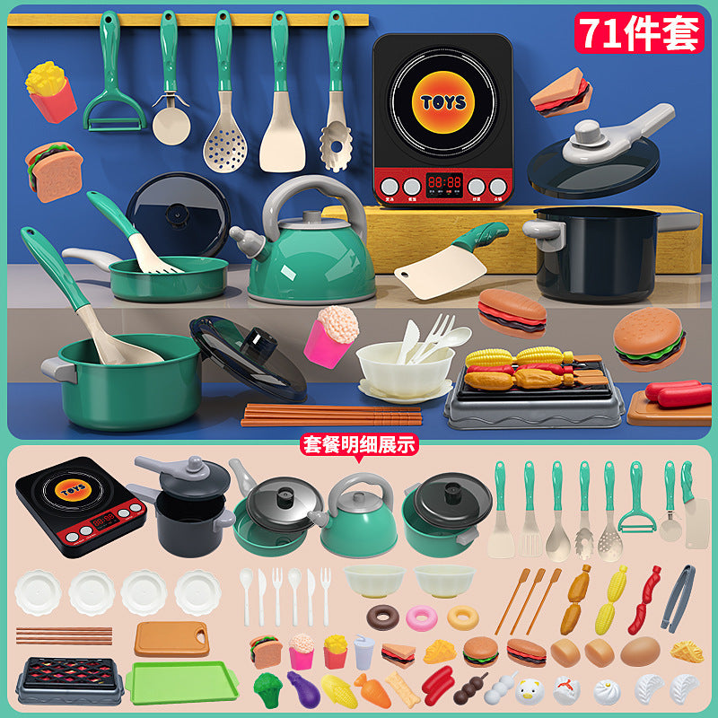 [Cross-border Exclusive] Simulation Kitchenette Cooking Kitchenware suit Fruit Chicing Music Cooking Induction Cooker to play house