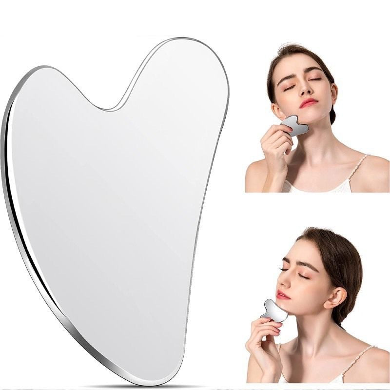 Factory direct stainless steel large heart-shaped scraping plate hand face scraping metal massage beauty tools wholesale