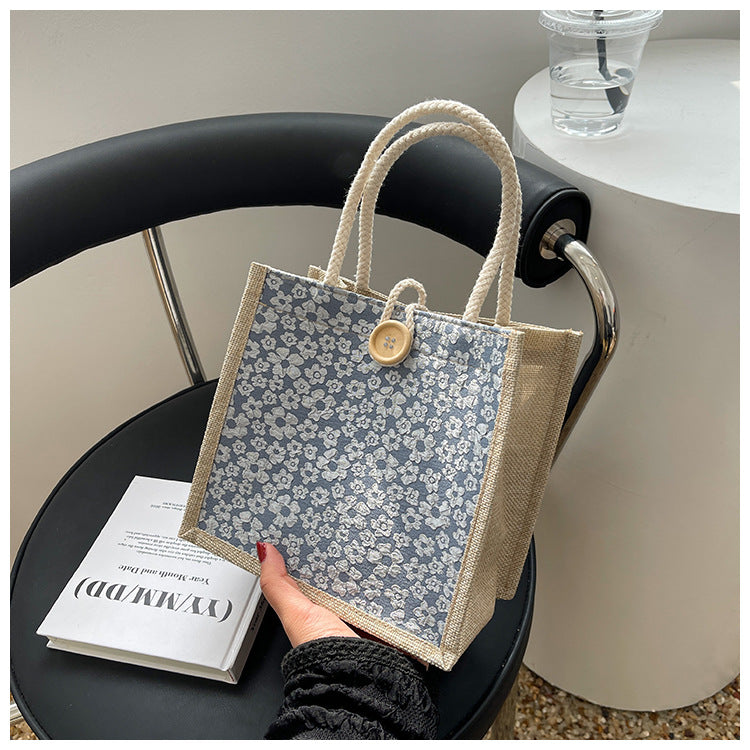Internet Celebrity Portable Linen Bag Women's 2023 Western Style Hand-Carrying Lunch Bag for Work and Going Out Japanese Style ins Small Satchel