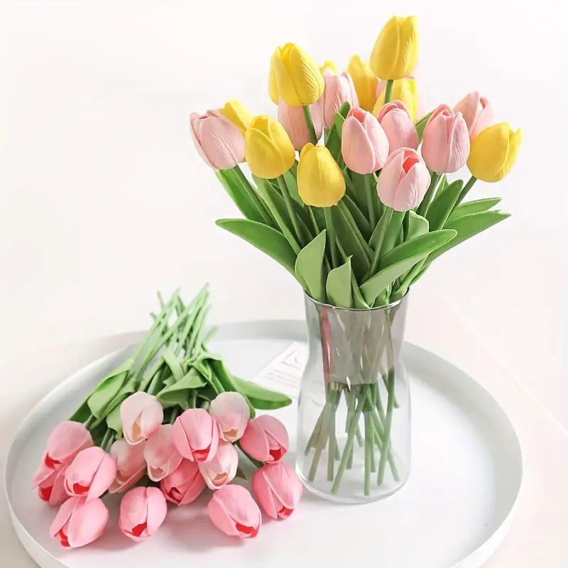Pu Mini Tulip Artificial Flower Bouquet Cross-Border Artificial Flower Home Decoration Photo European Style Ornaments Factory Direct Sale