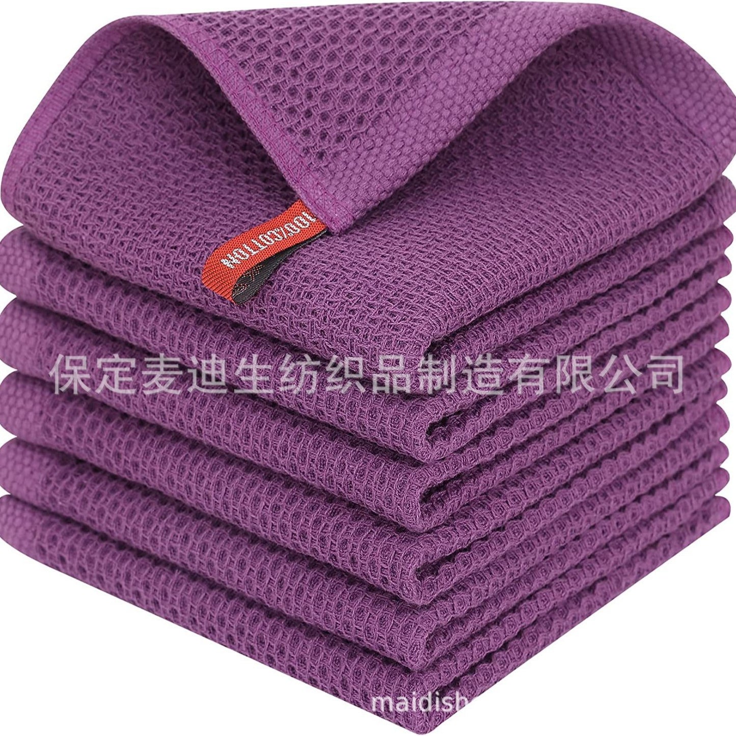 Cross-border Amazon pure cotton honeycomb kitchen dishwashing square towel can be suit with hook waffle square towel generation sticker code