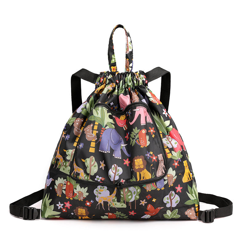 Cross-border New Travel Bag Bundle Mouth Backpack Women's Simple Drawstring Storage Bag Large Capacity Backpack Shopping Bag