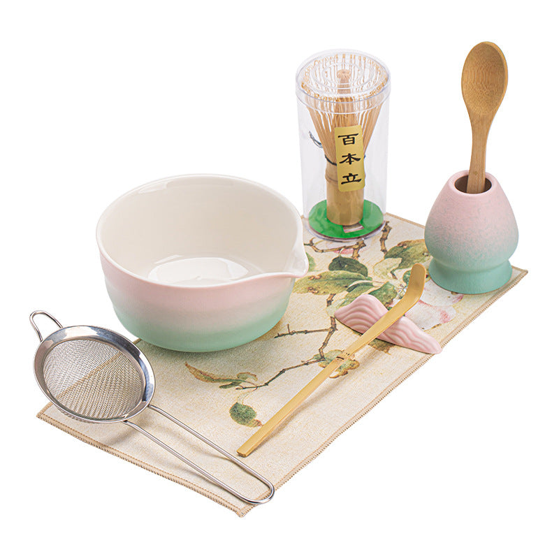Japanese-Style Matcha Set with Gradient Ceramic Whisk, Tea Bowl, Whisk Holder, and Tea Brush