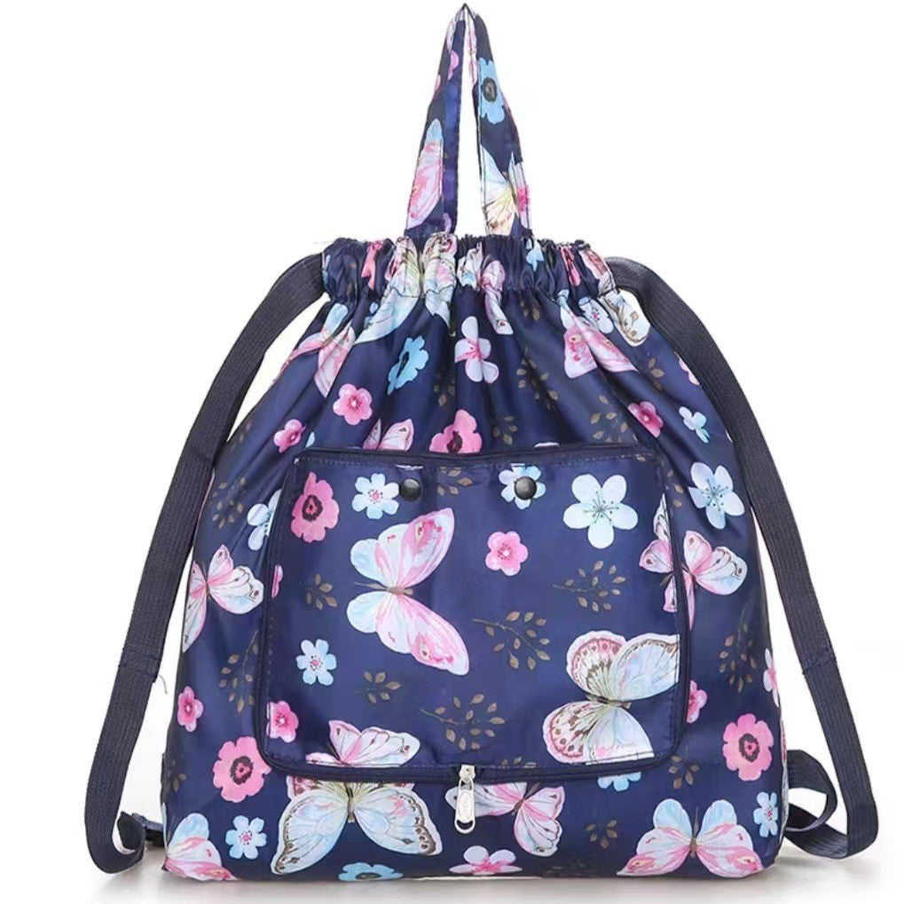 Cross-border New Travel Bag Bundle Mouth Backpack Women's Simple Drawstring Storage Bag Large Capacity Backpack Shopping Bag