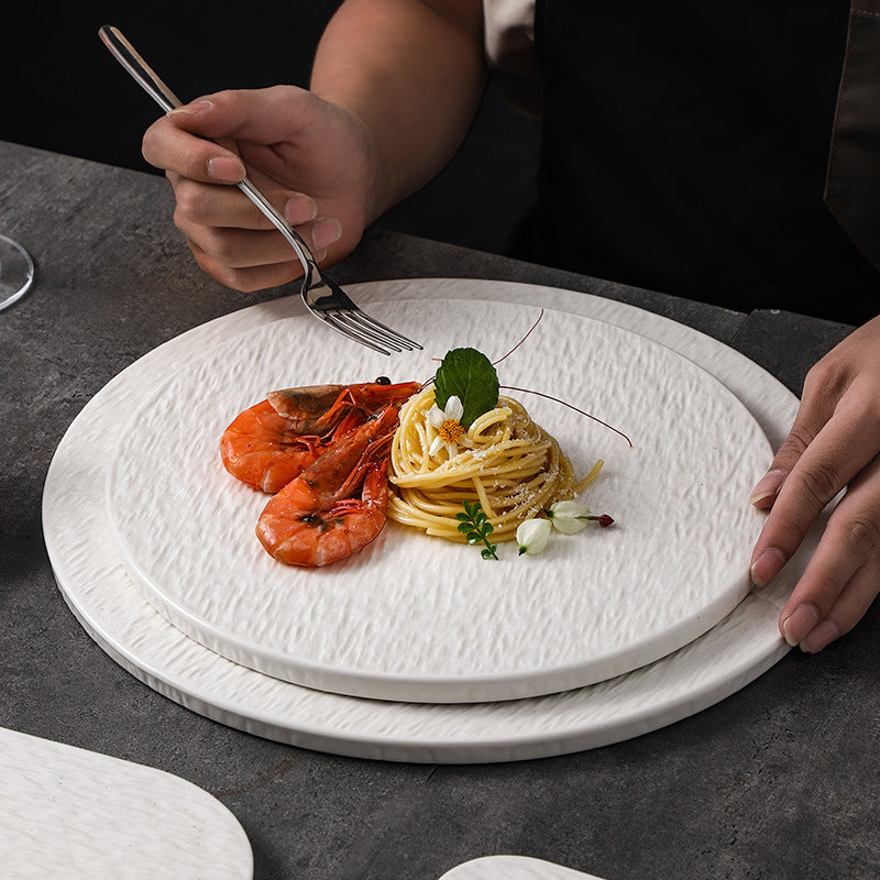 Stone Pattern Round Flat Ceramic Plate Western Food Steak Plate High-grade Sense Cake Plate Dim Sushi Plate Dessert Pastry Plate