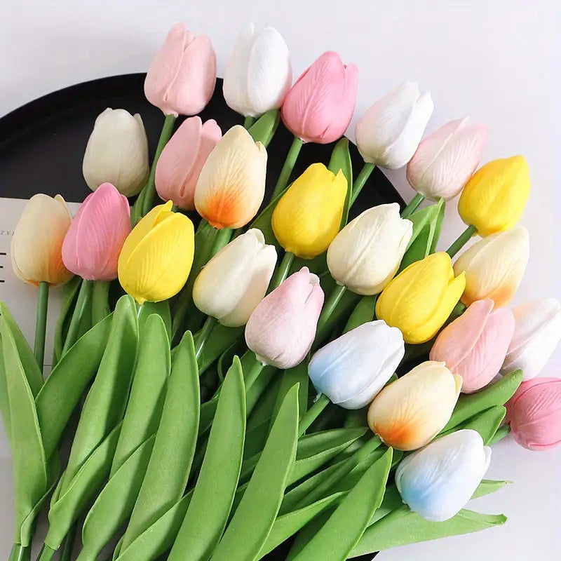 Pu Mini Tulip Artificial Flower Bouquet Cross-Border Artificial Flower Home Decoration Photo European Style Ornaments Factory Direct Sale