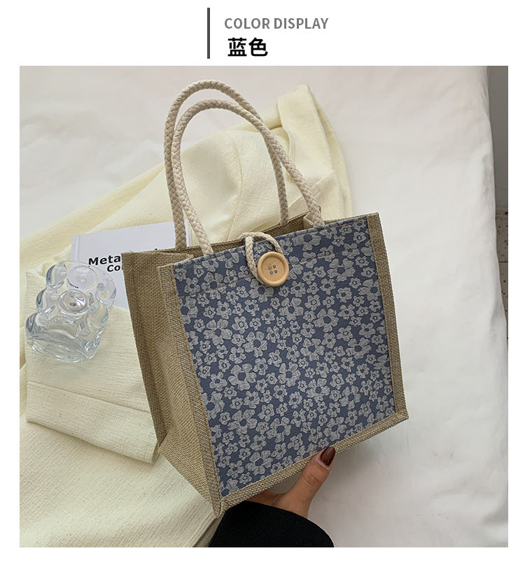 Internet Celebrity Portable Linen Bag Women's 2023 Western Style Hand-Carrying Lunch Bag for Work and Going Out Japanese Style ins Small Satchel