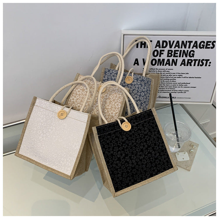 Internet Celebrity Portable Linen Bag Women's 2023 Western Style Hand-Carrying Lunch Bag for Work and Going Out Japanese Style ins Small Satchel