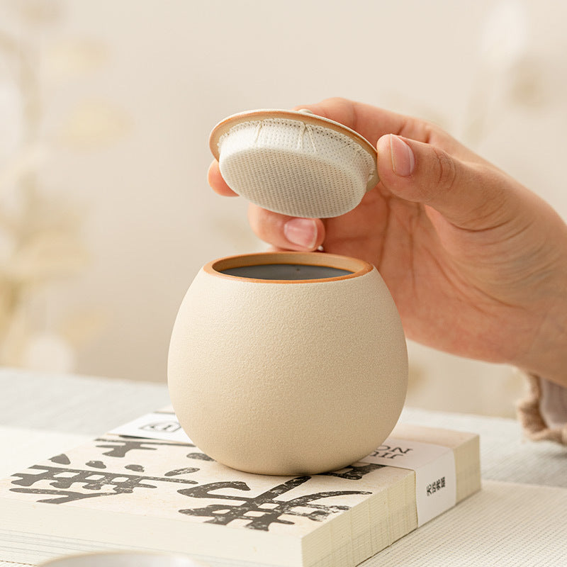 Beige Ceramic Tea Can Empty Can Small Sealed Can Household Black Tea Pu'Er Longjing Storage Tea Can Moisture-Proof Storage Can
