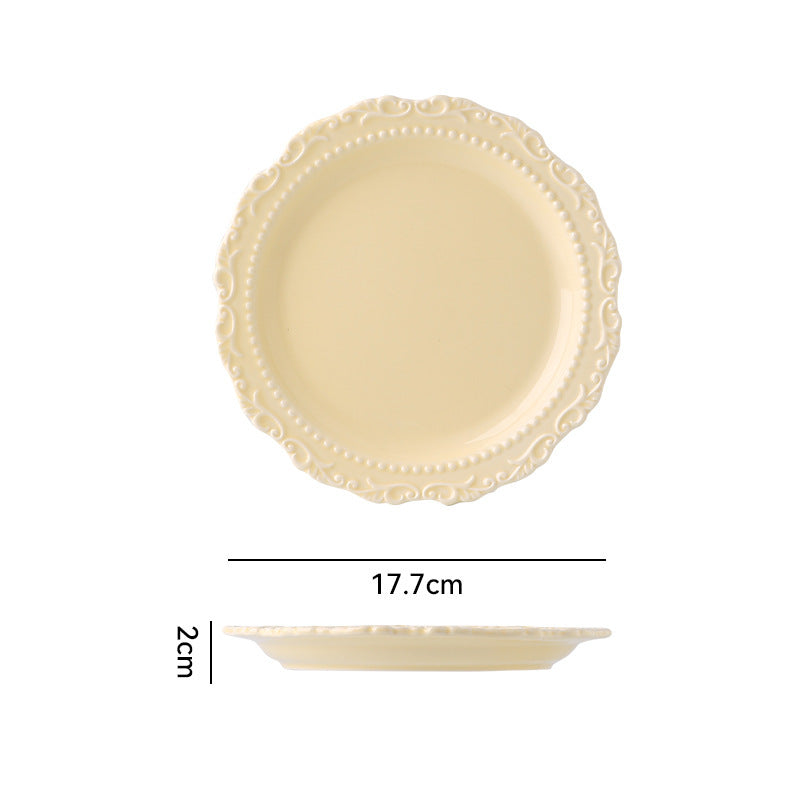 French ins style cream ceramic Western plate lace vintage dessert plate cream cake plate swing plate wholesale