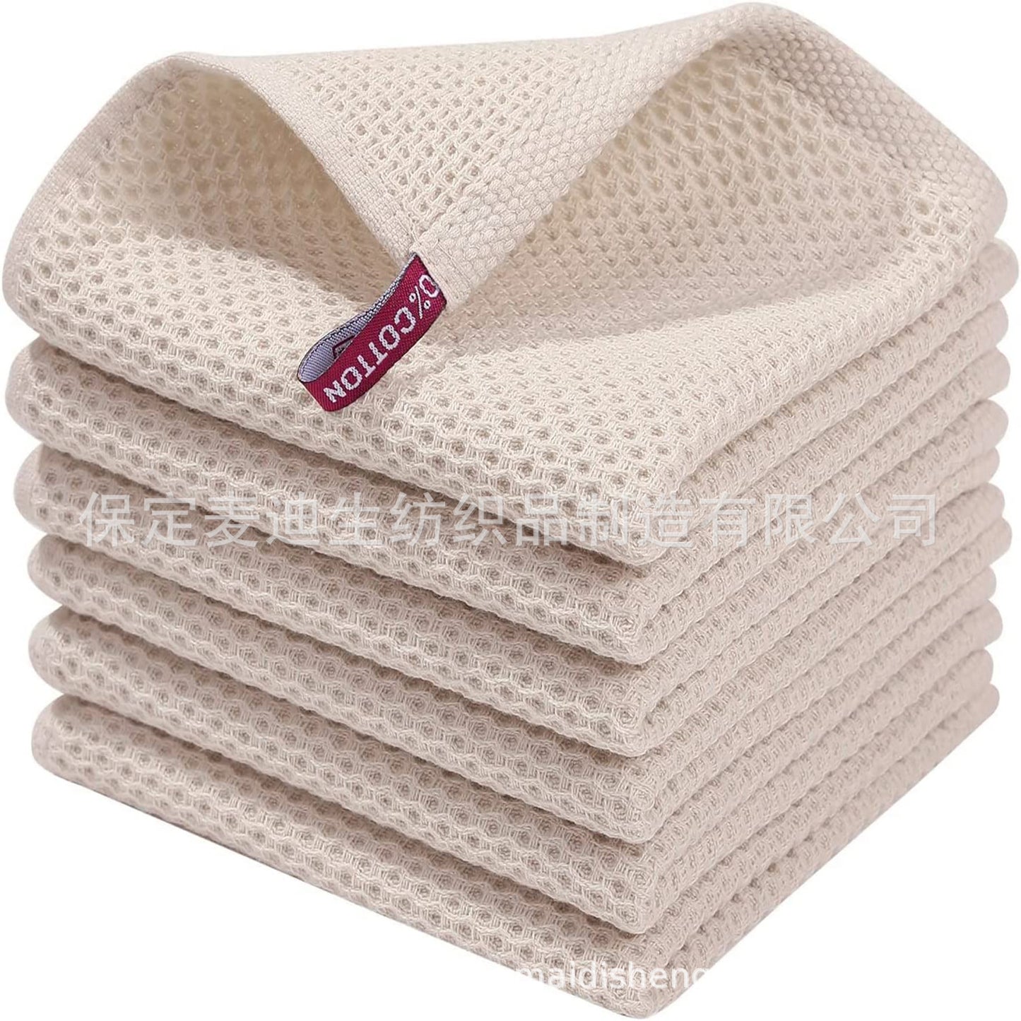 Cross-border Amazon pure cotton honeycomb kitchen dishwashing square towel can be suit with hook waffle square towel generation sticker code