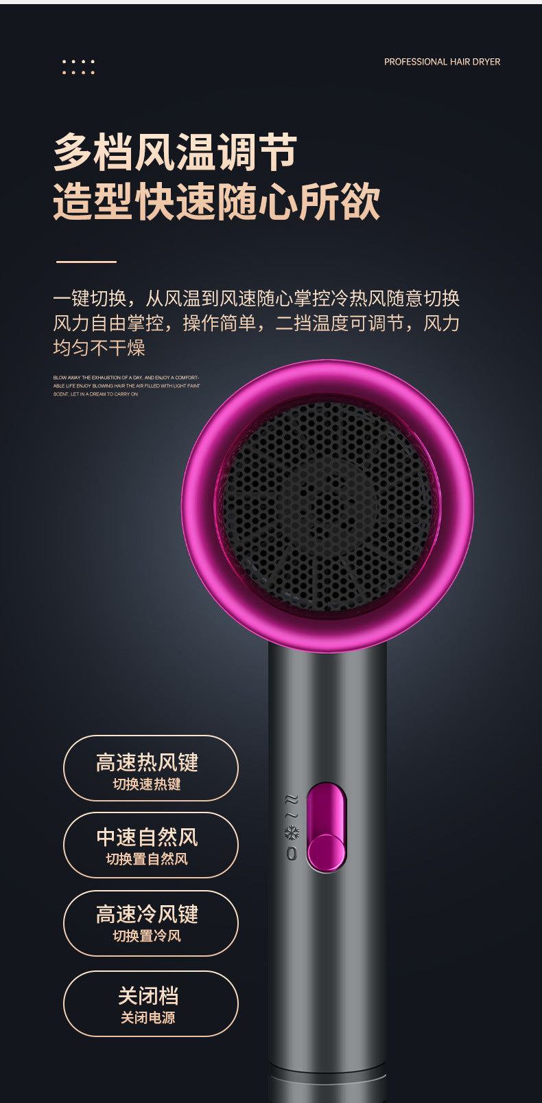 Hair Dryer Home Blue Light Negative Ion Hair Salon High Power Hair Dryer Dormitory Cold and Hot Air Hair Dryer Gift Cross Border