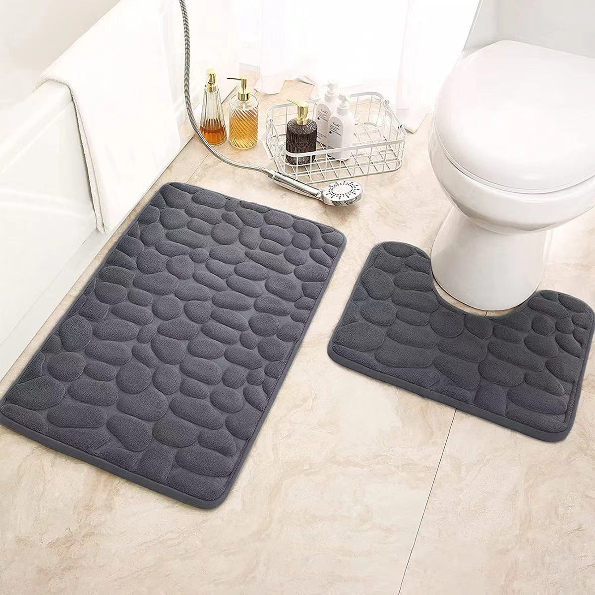 Amazon Pebble Embossed Coral Velvet Floor Mat Two-Piece Set Bathroom Absorbent Sponge Foot Mat Non-Slip Door Mat in Stock