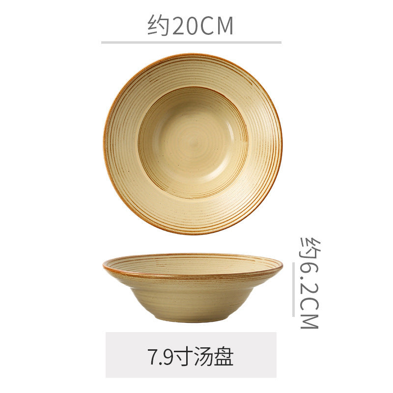 Retro Style Ceramic Kiln Straw Hat Plate Restaurant Hotel Home Threaded Pasta Plate Japanese Fruit Salad Snack Plate