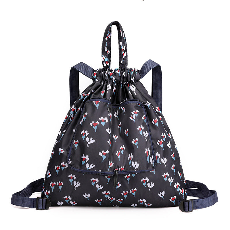 Cross-border New Travel Bag Bundle Mouth Backpack Women's Simple Drawstring Storage Bag Large Capacity Backpack Shopping Bag