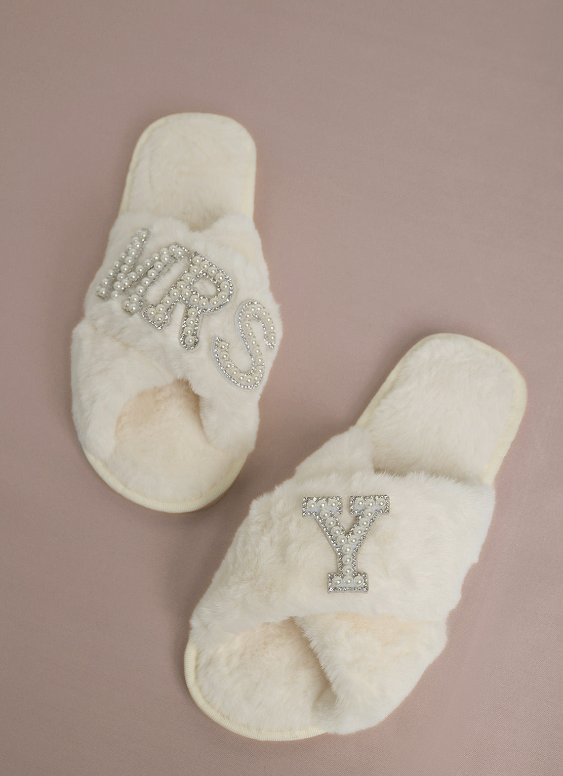 Bride Plush Slippers Cross-Border Popular Pearl Letters Bride Cross Plush Slippers Bachelor Party Wedding