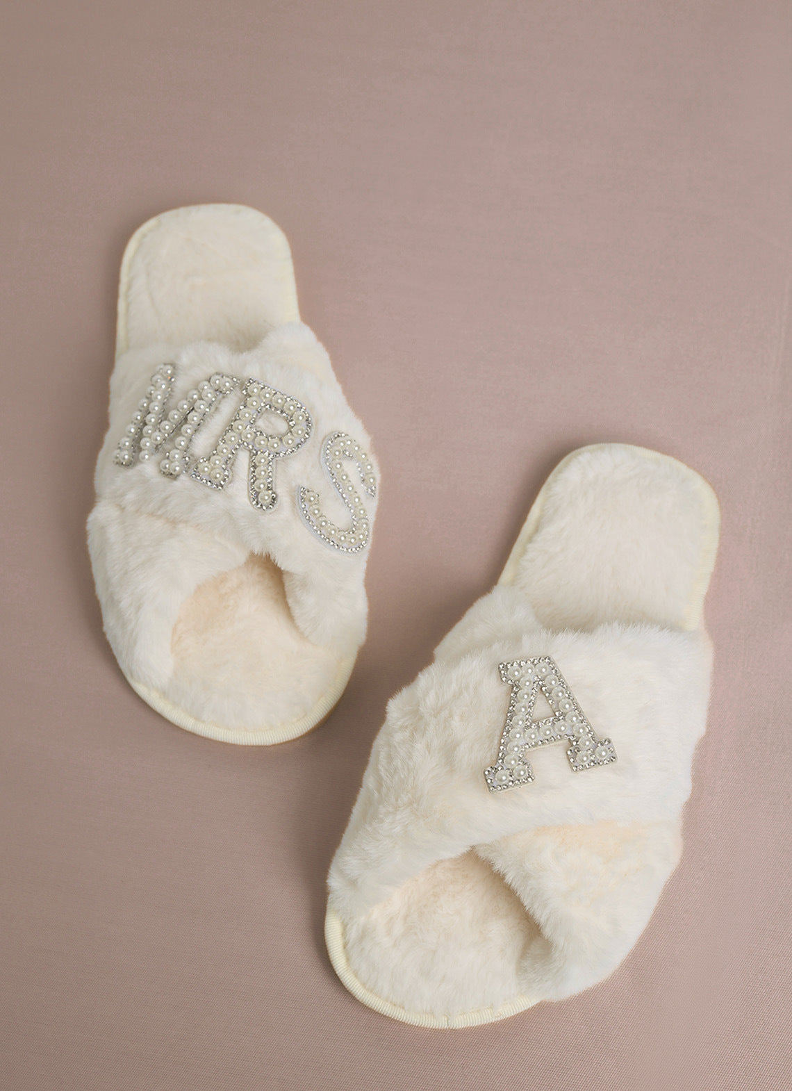 Bride Plush Slippers Cross-Border Popular Pearl Letters Bride Cross Plush Slippers Bachelor Party Wedding