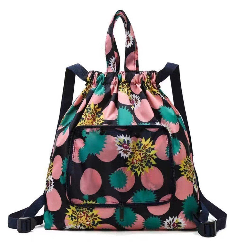 Cross-border New Travel Bag Bundle Mouth Backpack Women's Simple Drawstring Storage Bag Large Capacity Backpack Shopping Bag
