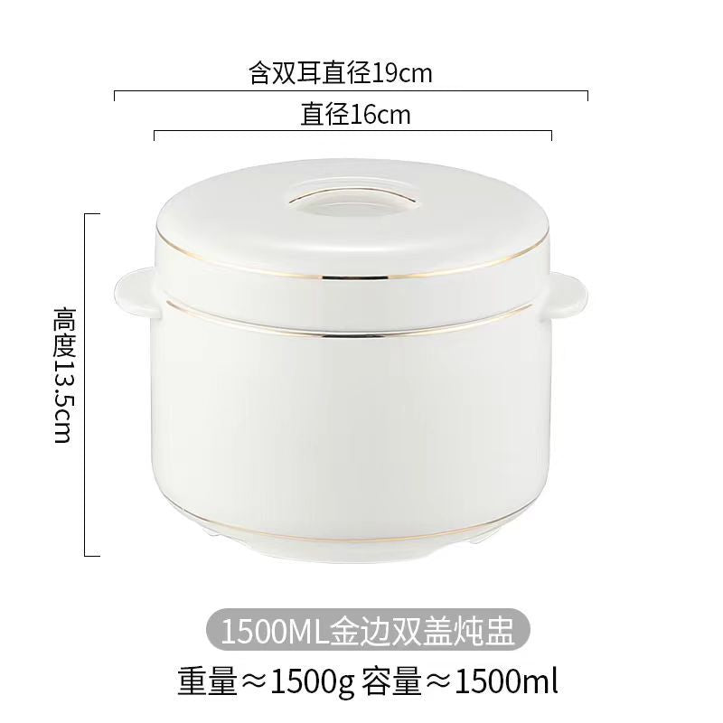 Water-proof Stew Pot Chunky Stew Pot Ceramic Steamed Egg Stew Pot with Lid Double Lid Soup Pot Household Bird's Nest Size Inner Pot Steaming Pot