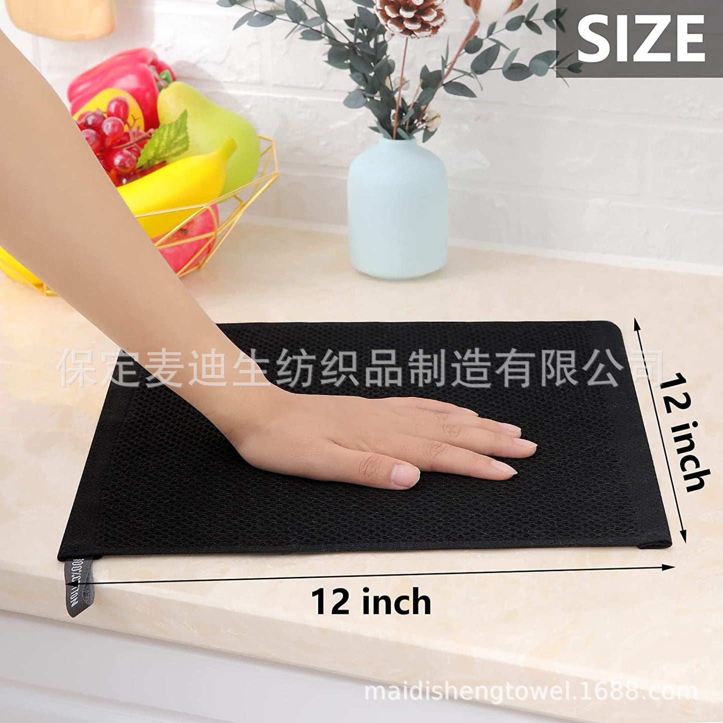 Cross-border Amazon pure cotton honeycomb kitchen dishwashing square towel can be suit with hook waffle square towel generation sticker code