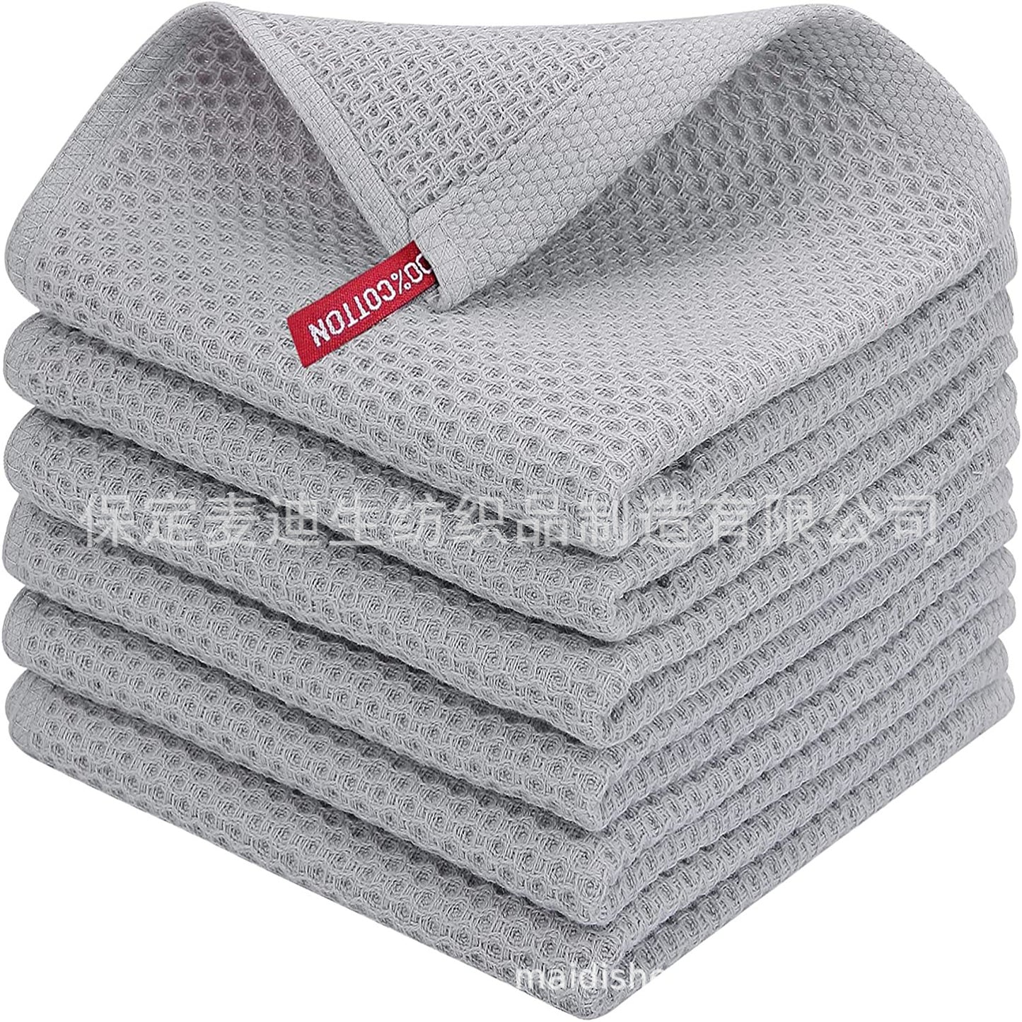 Cross-border Amazon pure cotton honeycomb kitchen dishwashing square towel can be suit with hook waffle square towel generation sticker code