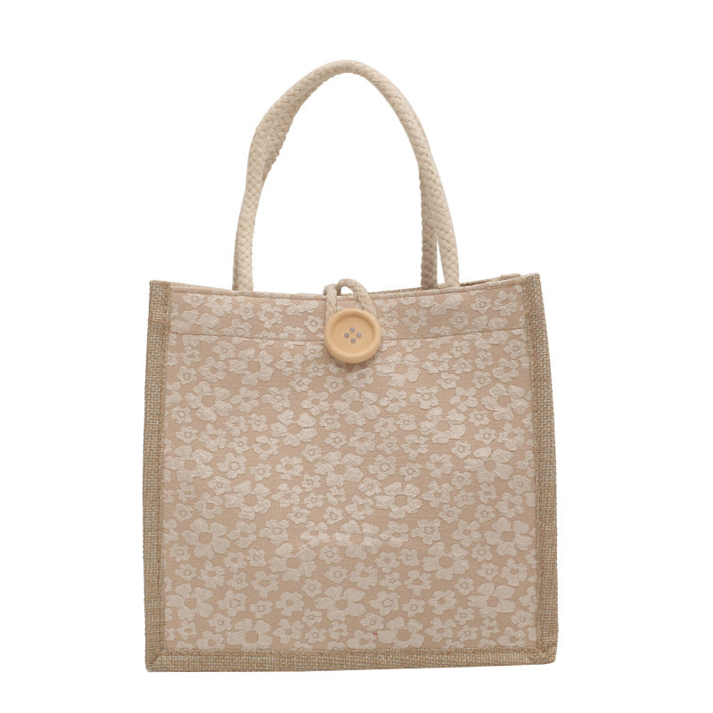Internet Celebrity Portable Linen Bag Women's 2023 Western Style Hand-Carrying Lunch Bag for Work and Going Out Japanese Style ins Small Satchel