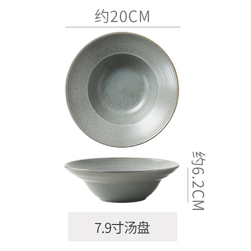 Retro Style Ceramic Kiln Straw Hat Plate Restaurant Hotel Home Threaded Pasta Plate Japanese Fruit Salad Snack Plate