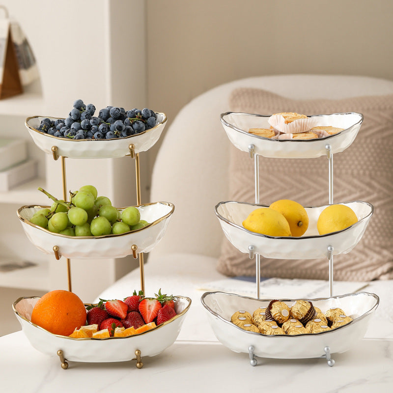Light Luxury Ceramic Fruit Plate Iron Fruit Basket Double Layer Three Layer Fruit Plate Living Room Household Snack Snack Dried Fruit Plate