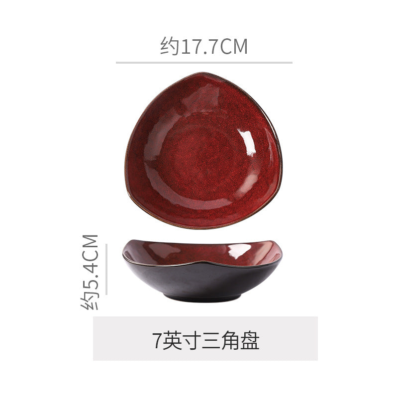Personalized wine red ceramic restaurant hotel tableware embossed exquisite fruit pastry tray tea tray household dish salad bowl