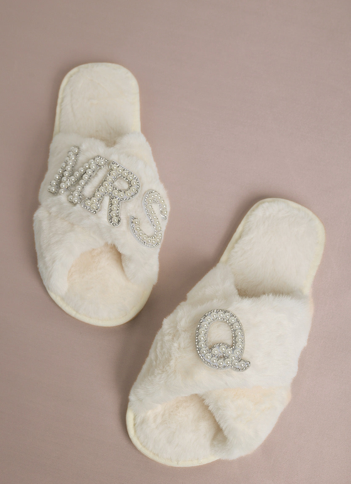 Bride Plush Slippers Cross-Border Popular Pearl Letters Bride Cross Plush Slippers Bachelor Party Wedding
