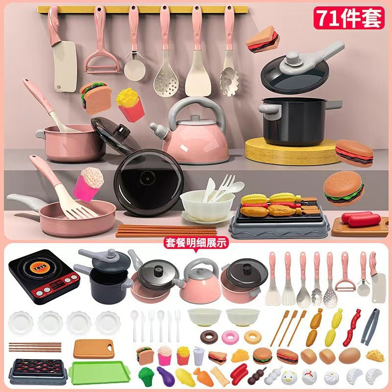 Cross-border simulation kitchenette cooking kitchenware suit fruit cutting music girls play house toys induction cooker cooking