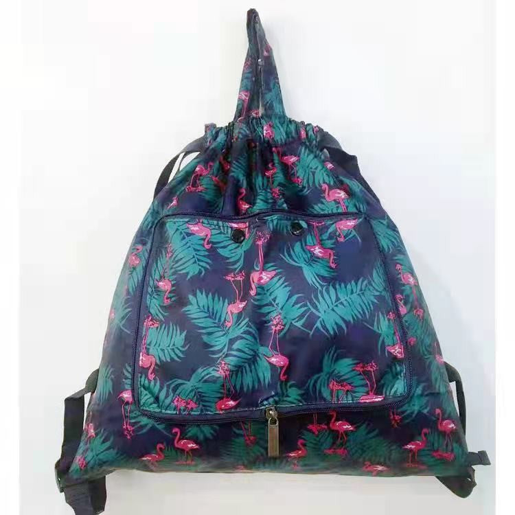 Cross-border New Travel Bag Bundle Mouth Backpack Women's Simple Drawstring Storage Bag Large Capacity Backpack Shopping Bag