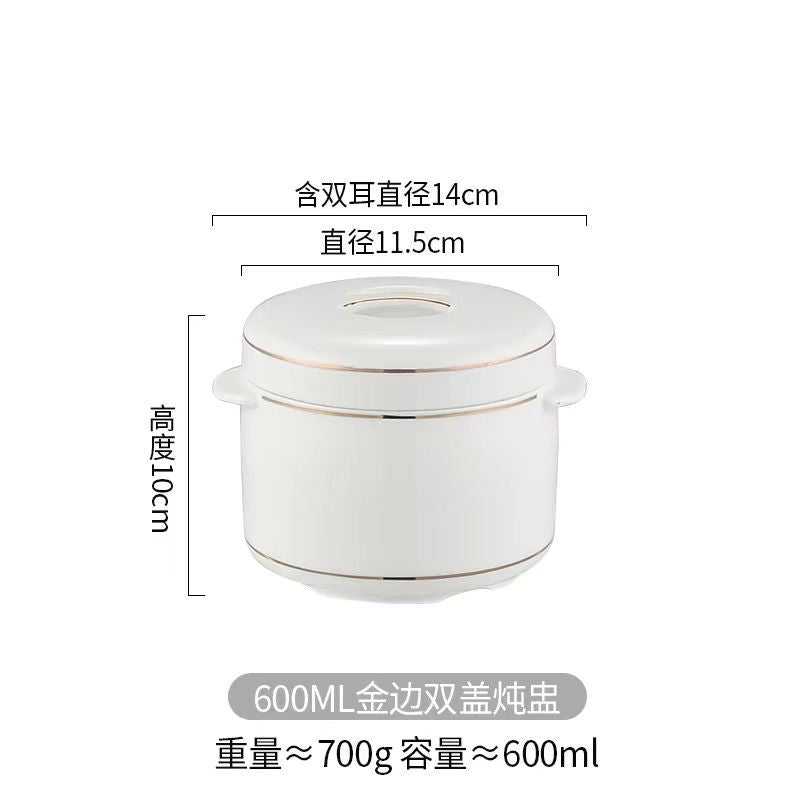 Water-proof Stew Pot Chunky Stew Pot Ceramic Steamed Egg Stew Pot with Lid Double Lid Soup Pot Household Bird's Nest Size Inner Pot Steaming Pot