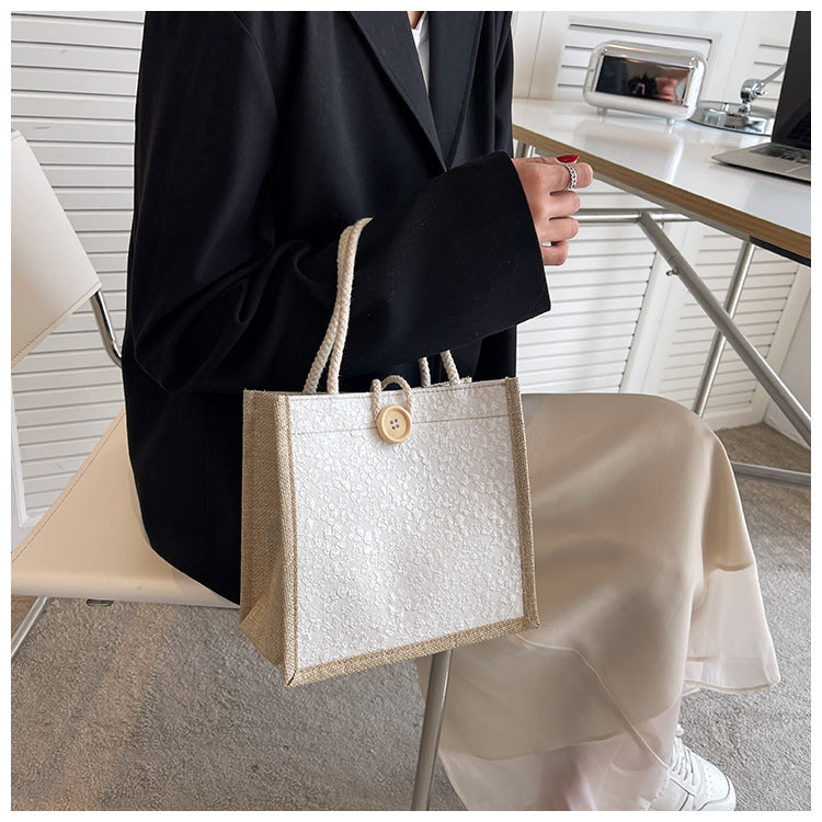 Internet Celebrity Portable Linen Bag Women's 2023 Western Style Hand-Carrying Lunch Bag for Work and Going Out Japanese Style ins Small Satchel