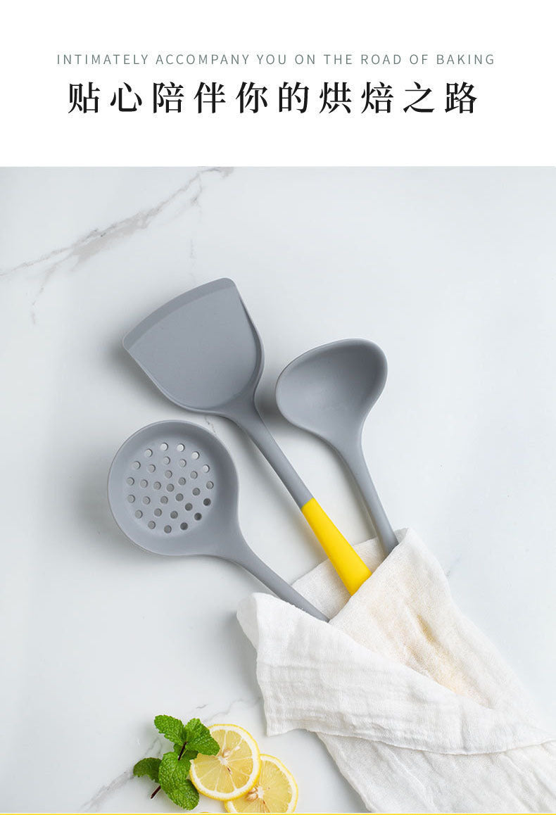 In-Stock Two-Color Silicone Kitchen Utensils, Kitchen Supplies That Won'T Damage Pots, Easy to Clean, Strainer, Soup Spoon, Spatula Set, Non-Stick Pan