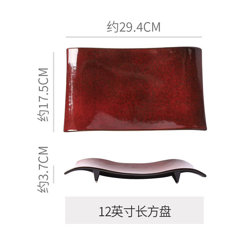 Personalized wine red ceramic restaurant hotel tableware embossed exquisite fruit pastry tray tea tray household dish salad bowl