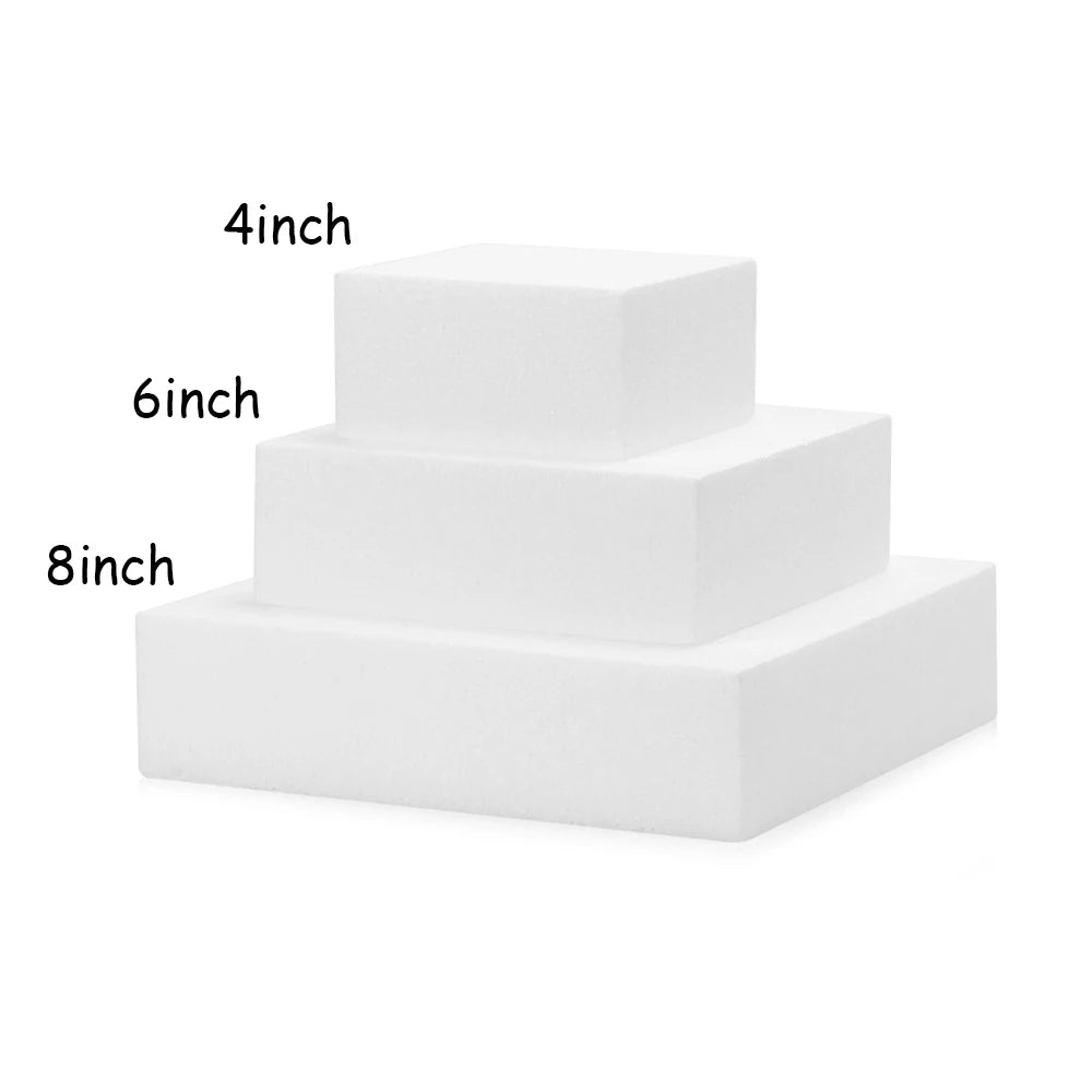 4/6/8 inch Square Foam Cake Lightweight DIY Cake Practice Model Mould Polystyrene Styrofoam for Wedding Party Kitchen Accessory