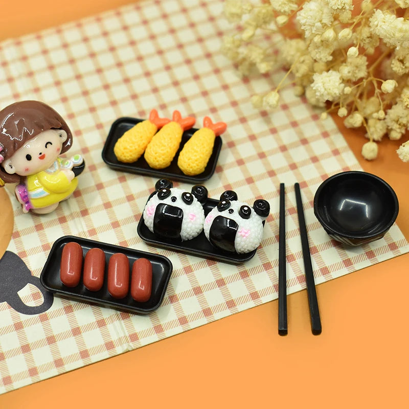 1Set 1:6 Dollhouse Miniature Dinner Plate Bowl Chopsticks Tray Tableware Kitchen Model Decor Toy Doll House Accessories