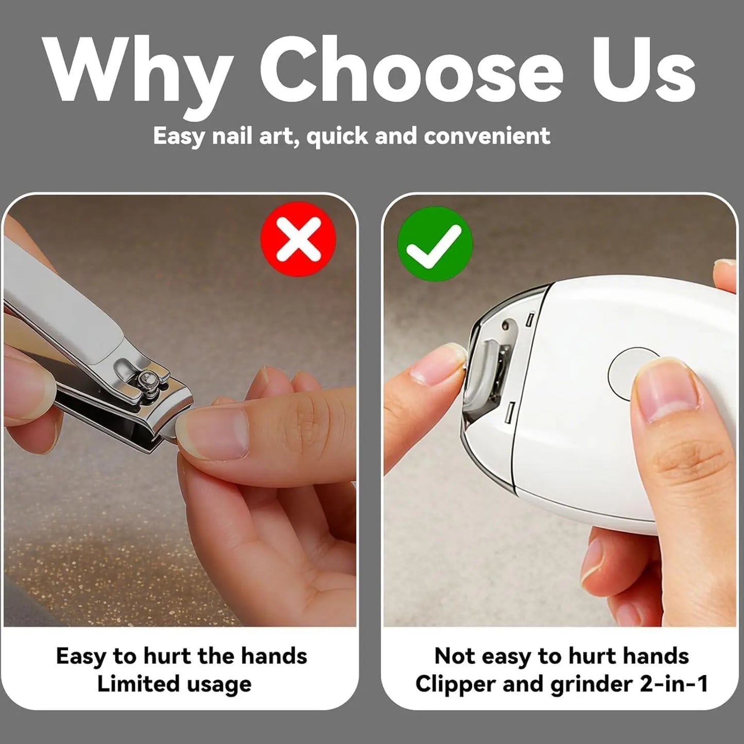 2-In-1 Portable Electric Nail File Built In LED Light Safe Automatic Nail Grinder Manicure Care Kit For Baby And Adult Home Daily Use