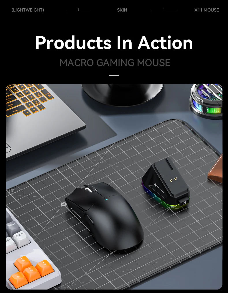 Attack Shark X11 Wireless Mouse,Tri-Mode Connection, PixArt PAW3311, Touch Magnetic Charging Base, Macro Gaming Mouse